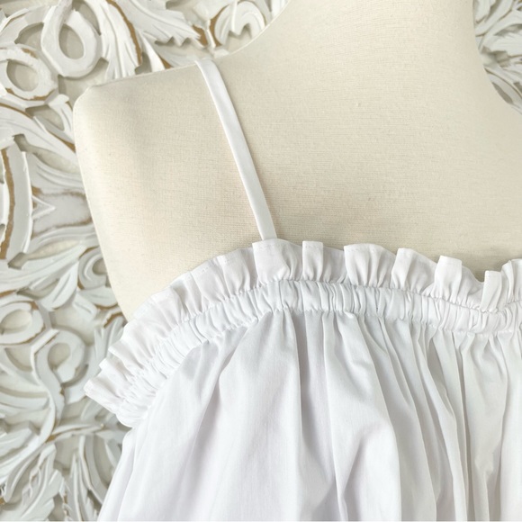 {Cinq a Sept} Ivee White Cotton Poplin Bubble Crop Top, Size XL - Picture 4 of 8